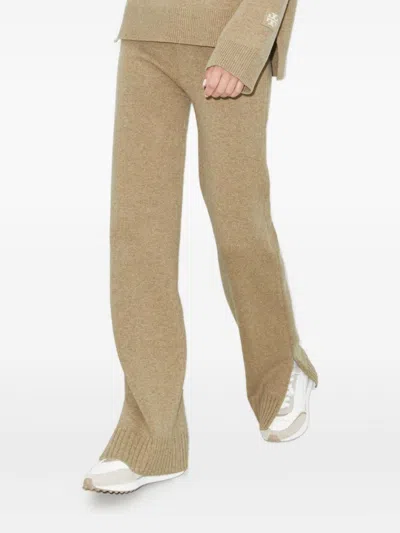 Tory Burch Melange Oatmeal Wool Trousers In Neutral