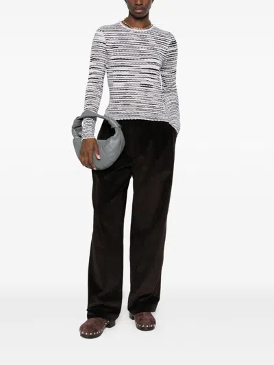 Missoni Striped Lightweight Crew Neck Knit Sweater In Gray