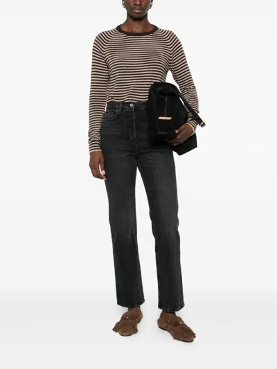 Base Striped Wool Sweater In Brown