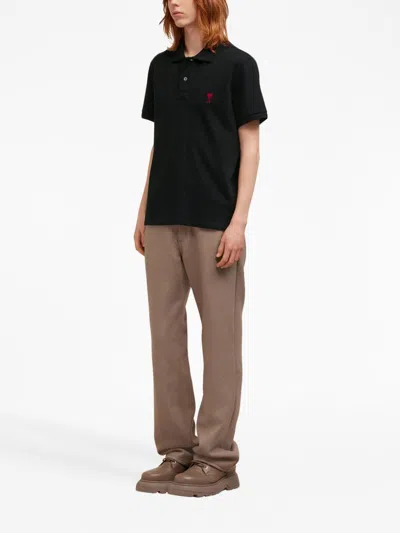 Ami Alexandre Mattiussi Ami Paris Ami De Coeur Cotton Polo Shirt In Black