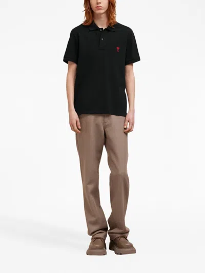 Ami Alexandre Mattiussi Ami Paris Ami De Coeur Cotton Polo Shirt In Black
