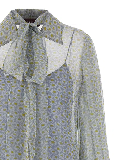 Gucci Women Grey Shirt With All-over Floral Print In Silk Chiffon Woman In Blue