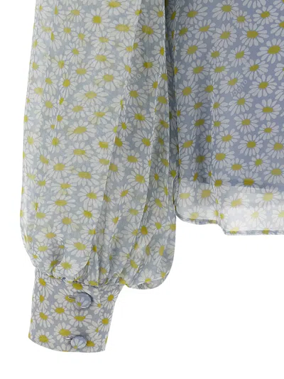 Gucci Women Grey Shirt With All-over Floral Print In Silk Chiffon Woman In Blue