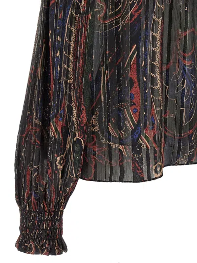 Saint Laurent Smocked Off-the-shoulder Blouse Ruffled Neckline In Brown