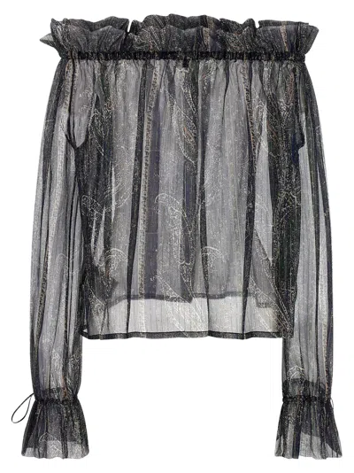 Saint Laurent Lurex Silk Creponne Top In Blue