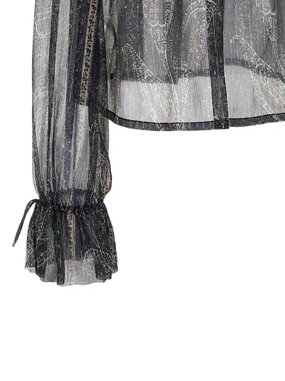 Saint Laurent Lurex Silk Creponne Top In Blue