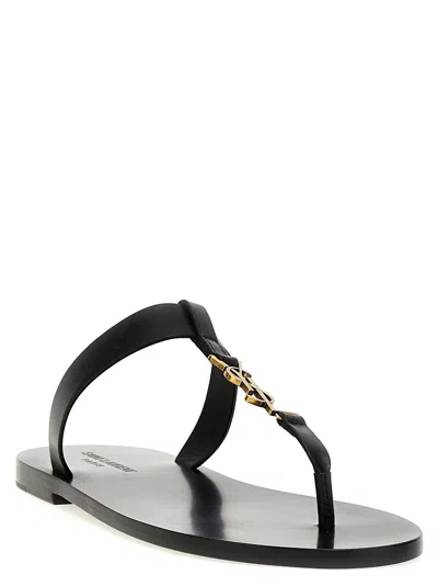 Saint Laurent Cassandre Logo-plaque Leather Sandals In Black