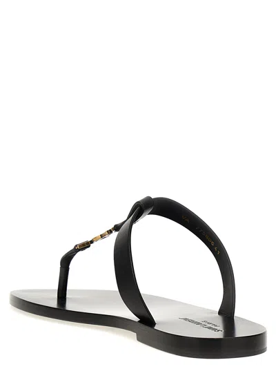 Saint Laurent Cassandre Logo-plaque Leather Sandals In Black