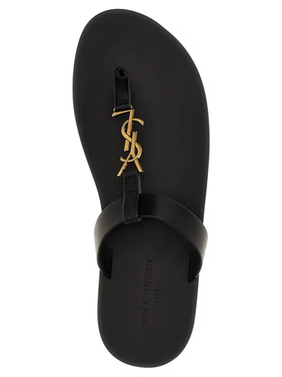 Saint Laurent Cassandre Logo-plaque Leather Sandals In Black