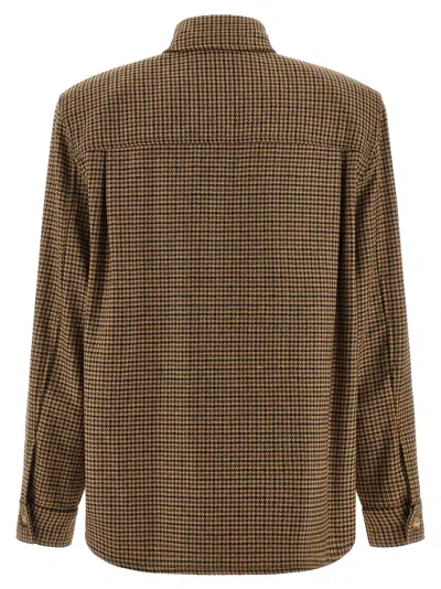 Saint Laurent Long Sleeve Checkered Overshirt Chest Pockets In Brown