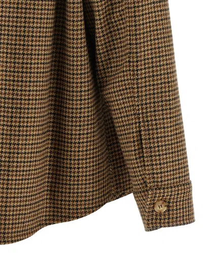 Saint Laurent Long Sleeve Checkered Overshirt Chest Pockets In Brown