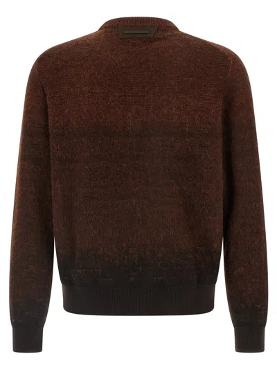 Berluti Ribbed Knit Sweater Textured Fabric In Brown