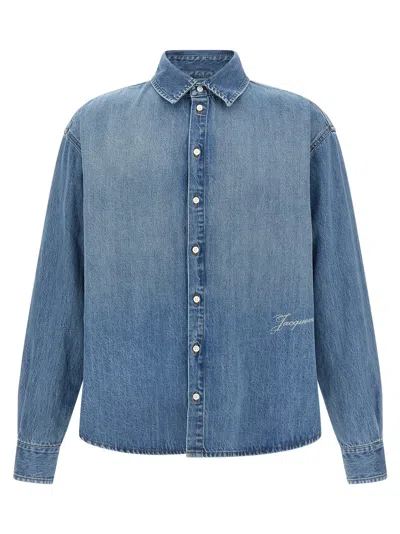 Jacquemus La Chemise De-nimes Simon With Embroidered Logo In Blue