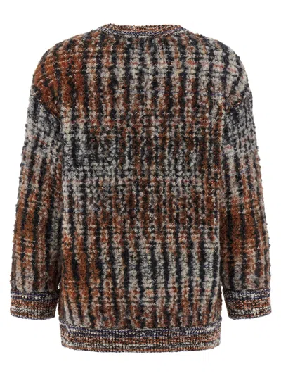 Missoni Multicolor Cardigan With V-neck Front And All-over Check Motif In Wool And Mohair Blend Woman In Brown