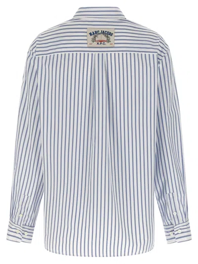 Apc Oversized Striped Button-down Shirt With Logo Details In Blue