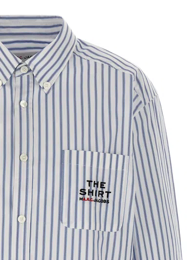 Apc Oversized Striped Button-down Shirt With Logo Details In Blue