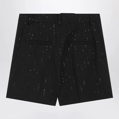 Max Mara Pianoforte Black Shorts With Pinstripe Effect Micro Sequins In Black