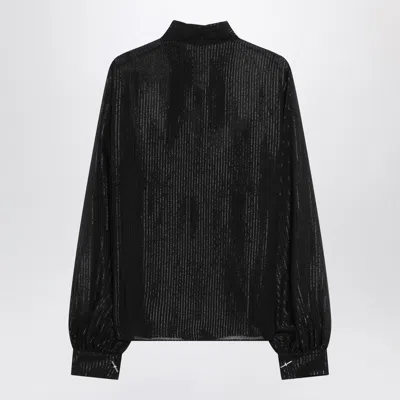 Max Mara Pianoforte Black Silk Chiffon Blouse With Stripes In Black