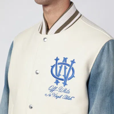 Off-white Ivory Bomber Jacket With Denim Sleeves In White