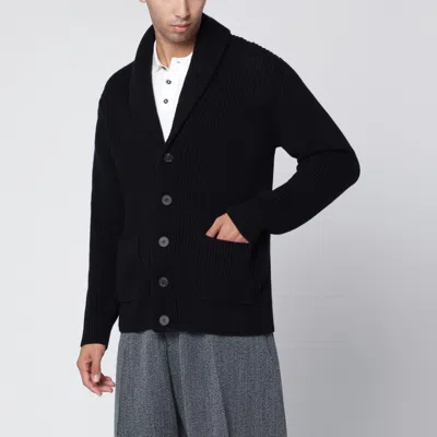 Drumohr Navy Blue Merino Wool Cardigan In Black