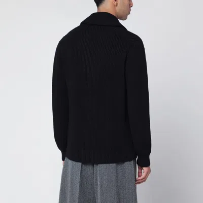 Drumohr Navy Blue Merino Wool Cardigan In Black