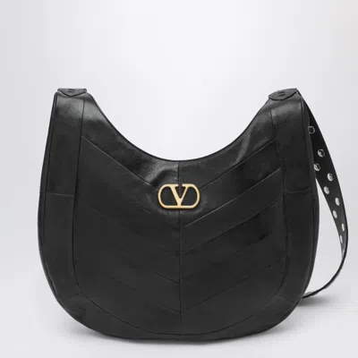 Valentino Garavani  Garavani Hoboho Small Hobo Bag In Chevron-patterned Nappa Leather Woman In Black