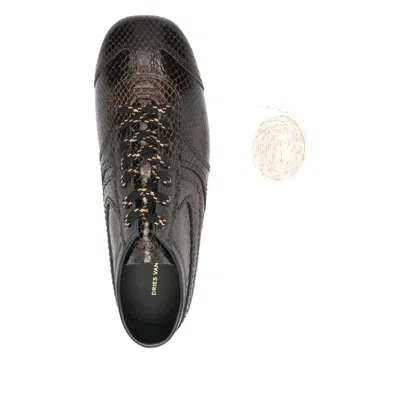 Dries Van Noten Leather Snakeskin-effect Dustin Sneakers In Brown
