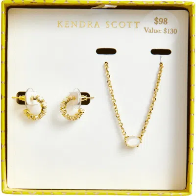 Kendra Scott Cailin Cubic Zirconia Huggie Hoop Earrings & Pendant Necklace Gift Set In Gold
