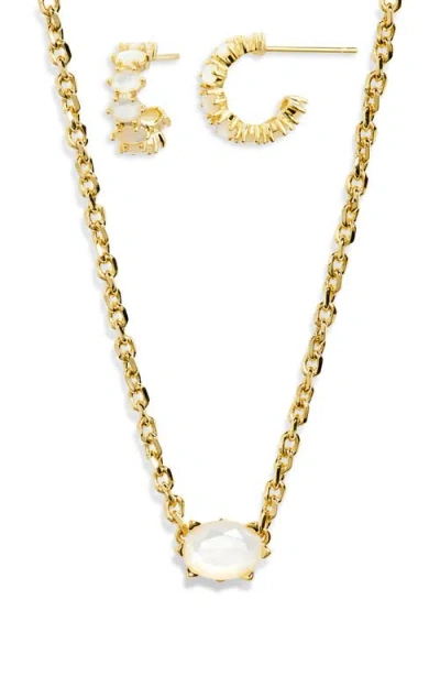 Kendra Scott Cailin Cubic Zirconia Huggie Hoop Earrings & Pendant Necklace Gift Set In Gold