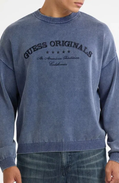 Guess Originals Originals Logo Boxy Organic Cotton Sweater In Blue