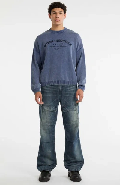 Guess Originals Originals Logo Boxy Organic Cotton Sweater In Blue