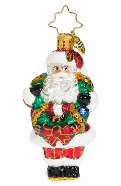 Christopher Radko Wreath Wrangler Santa Claus Ornament In Multi
