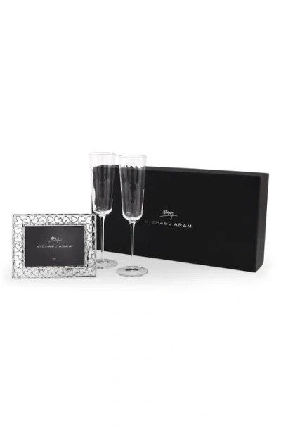 Michael Aram Reflective Champagne Flute And Heart Frame Set In Transparent