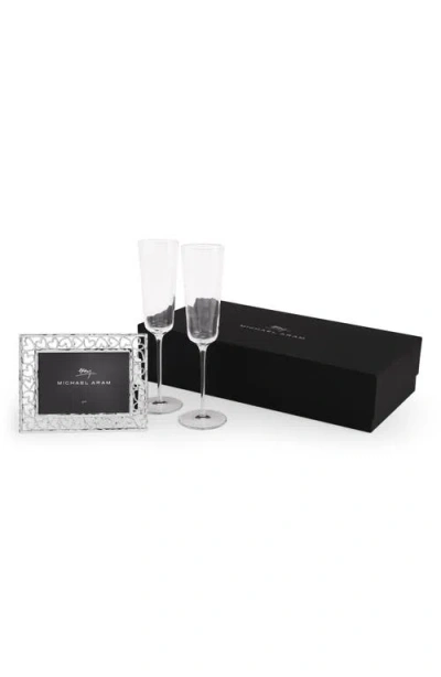 Michael Aram Reflective Champagne Flute And Heart Frame Set In Transparent