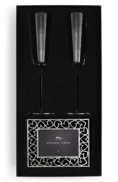 Michael Aram Reflective Champagne Flute And Heart Frame Set In Transparent