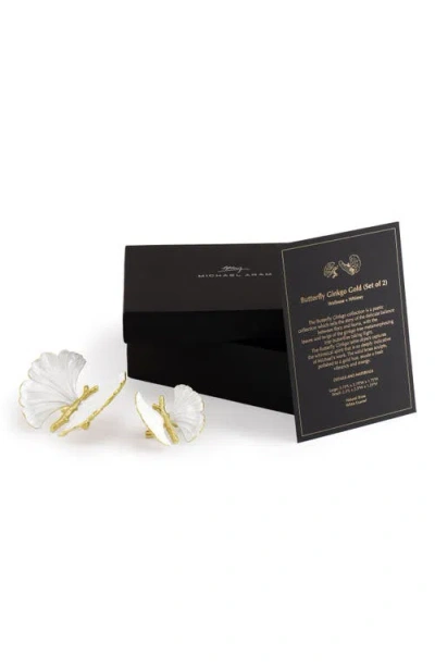Michael Aram Butterfly Ginkgo Gold 2-piece Decorative Objects Set In White