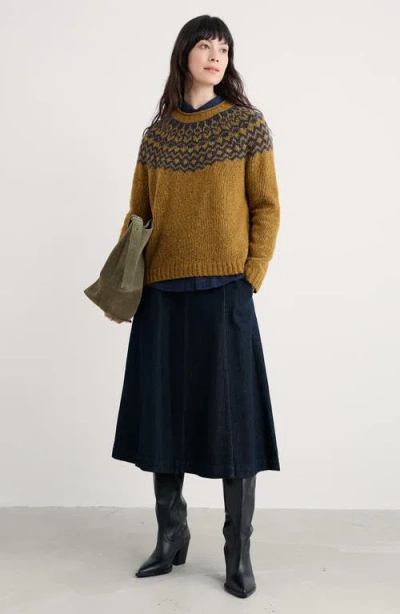 Seasalt Cornwall Port Kinnis Fair Isle Merino Wool Blend Crewneck Sweater In Brown