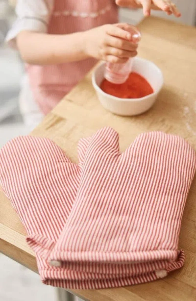 Weezie Set Of 2 Stripe Oven Mitts In Red