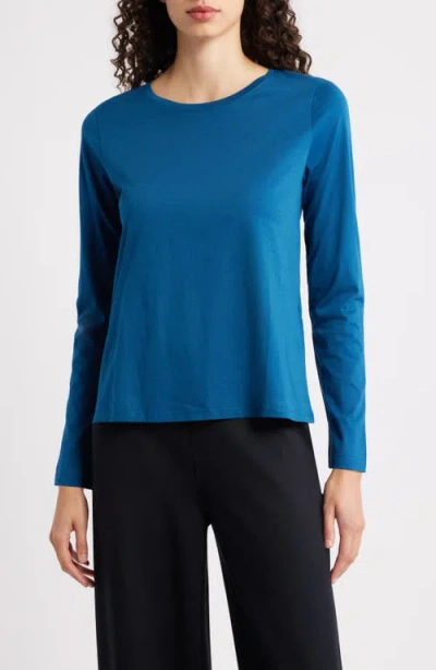 Eileen Fisher Organic Cotton Long Sleeve T-shirt In Blue
