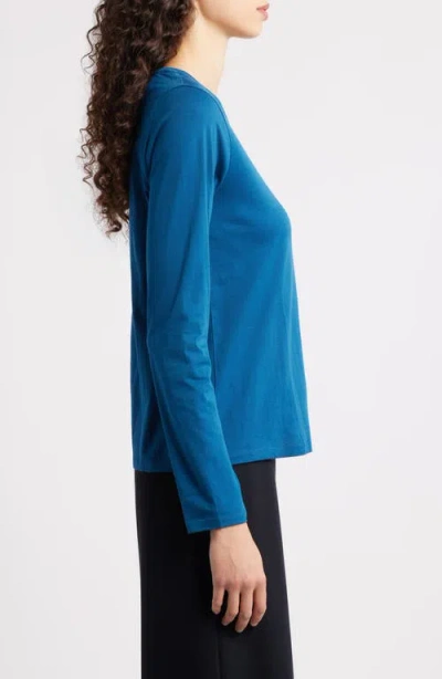 Eileen Fisher Organic Cotton Long Sleeve T-shirt In Blue