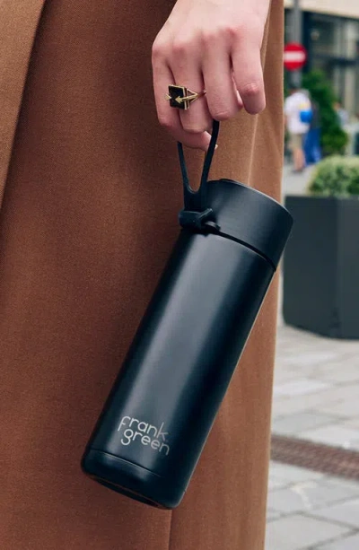 Frank Green Black 20oz Stainless Steel Ceramic Reusable Bottle Midnight With Flip Straw Lid In Black