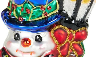Christopher Radko Feathered Friends Snowman Glass Ornament In Multi