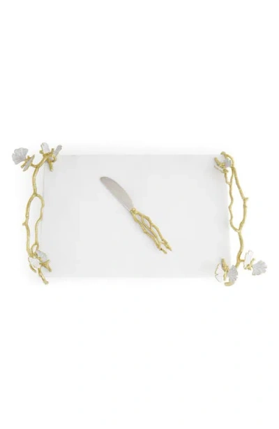 Michael Aram Butterfly Ginkgo White & Gold Cheeseboard With Spreader In White