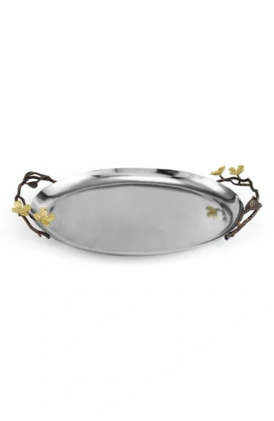 Michael Aram Dogwood Oval Metal Serving Tray In Silver