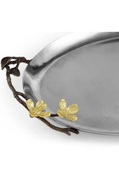 Michael Aram Dogwood Oval Metal Serving Tray In Silver