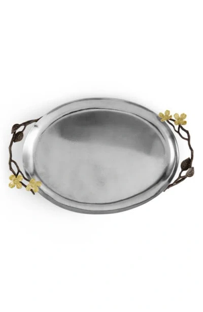 Michael Aram Dogwood Oval Metal Serving Tray In Silver