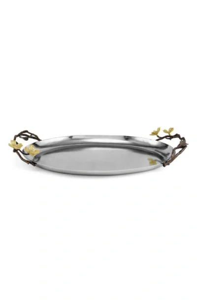 Michael Aram Dogwood Oval Metal Serving Tray In Silver