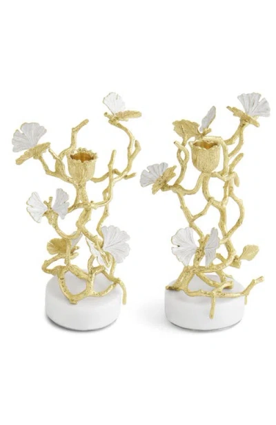 Michael Aram Butterfly Ginkgo White & Gold Candleholders, Set Of 2 In Gold