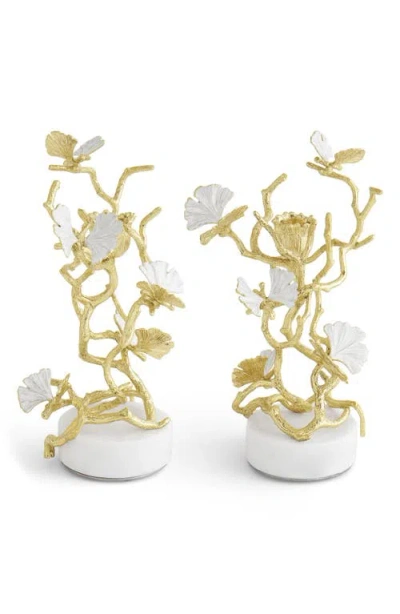 Michael Aram Butterfly Ginkgo White & Gold Candleholders, Set Of 2 In Gold
