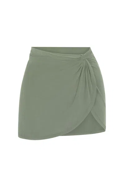 Anemos Knot Draped Mini Skirt In Luxe Cupro Jersey In Green